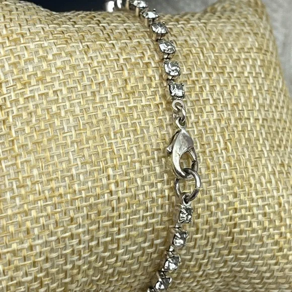 Vintage Pink & White Rhinestone Silver-Tone Bracelet - 7.5" - Picture 6 of 13